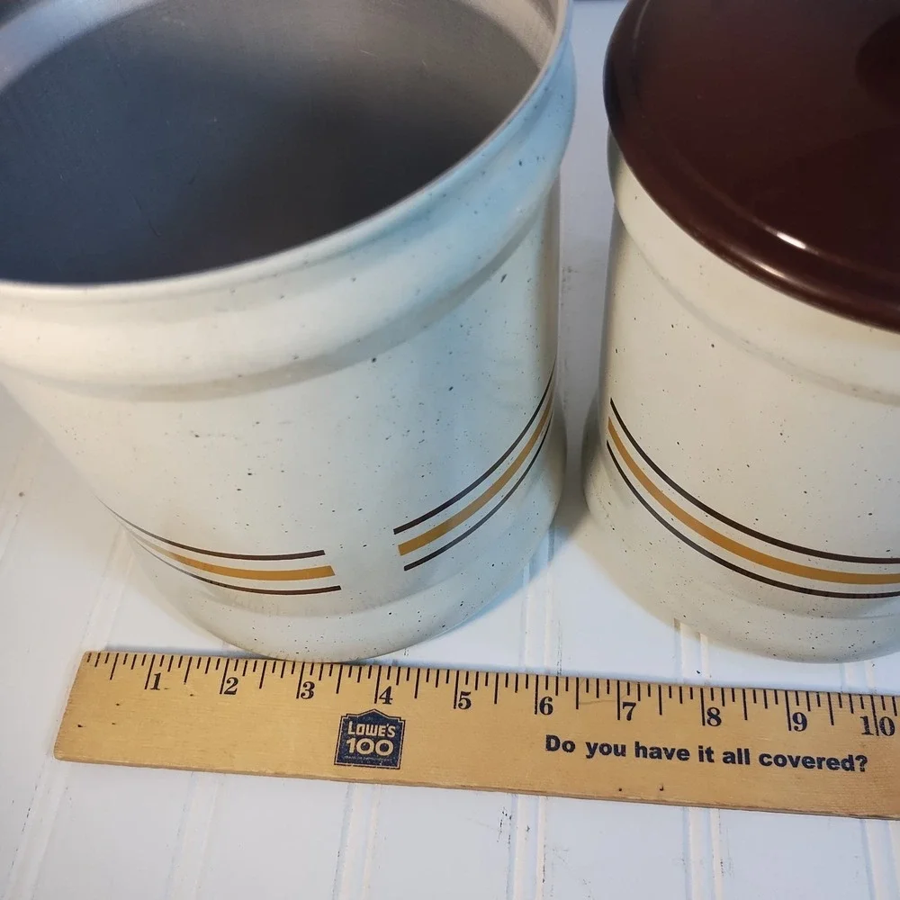 Vintage Canister West Bend Metal Brown Speckled Stripe Set of 4 Retro MCM 1970s